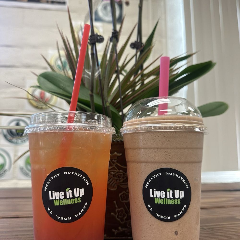 Live It Up Wellness - A tea bomb peach ring and PBJ shake - Nutritionists Near Me - Santa Rosa, California Live It Up Wellness - A tea bomb peach ring and PBJ shake - Nutritionists Near Me - Santa Rosa, California