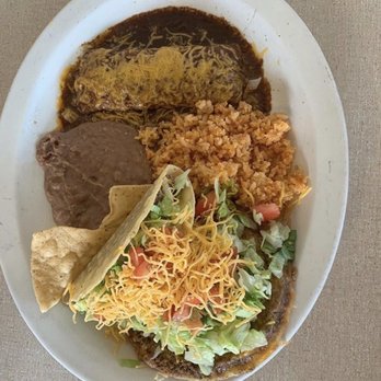 Laredo Mexican Restaurant & Deli - Combination plate has one enchilada one hard taco one tostada with rice and beans - Grocery Near Me - Fort Wayne, Indiana