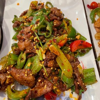 Riceblossom - Three Pepper Lamb Stir Fry in Szechuan Style - Chinese Near Me - Charlotte, North Carolina Riceblossom - Three Pepper Lamb Stir Fry in Szechuan Style - Chinese Near Me - Charlotte, North Carolina