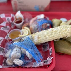 H&H Seafood Market - Old bay scallops , shrimp and side of corn on the cob