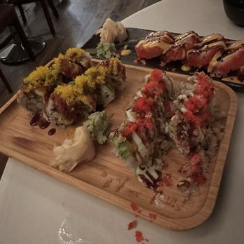 Friends Sushi - Dragon Roll(left) and volcano (right) - maybe? I can't remember. Both were really good - Sushi Bars Near Me - Chicago, Illinois