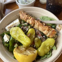 Greek Salad with Chicken Kabob