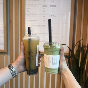 Haiku Teahouse - Calamansi Tea, 24 oz. and Iced Genmaicha, 16 oz. - Bubble Tea Near Me - San Jose, California