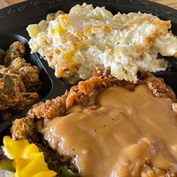 That Biscuit Place - Country fried steak, fried okra and squash casserole