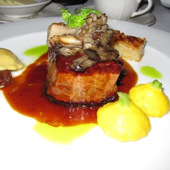Le Papillon - Pan Roasted Beef Tenderloin with Maitake Mushrooms, Potato Gratin and Roast Plum - $39 - French Near Me - San Jose, California