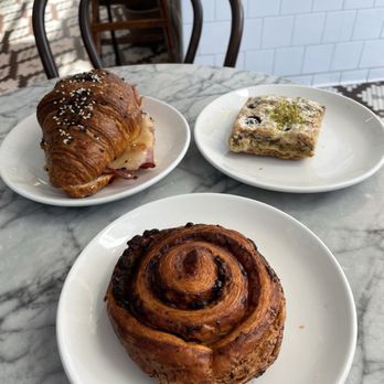 Tatte Bakery & Cafe | Capitol Crossing - Chocolate Snail, Ham & Cheese Croissant with Dijon Mustard, Pistachio Cherry Tart - Breakfast & Brunch Near Me - Washington, DC, District of Columbia