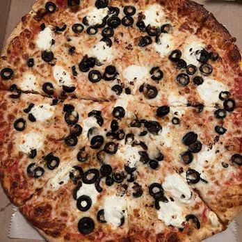 Justin’s Pizza - Large with ricotta, black olives, and garlic - Pizza Near Me - Riverview, Florida