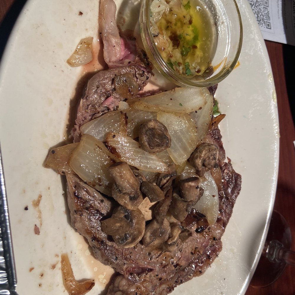 Rib Ribeye Steak mushroom and onions