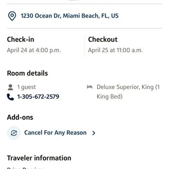 Hotel Ocean - Photo of reservation to prove we actually stayed at hotel - Hotels Near Me - Miami Beach, Florida