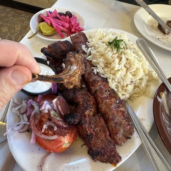 Rose's Place - Mixed Grill Combination: Kofta, chunks of lamb, lamb chops. flawless. Including the rice. - Mediterranean Near Me - Fair Lawn, New Jersey