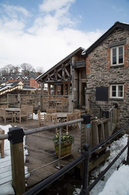 Photo of The Corn Mill - Llangollen, DEN, GB. Rear Decking Area (Not always snowy!)