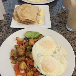 Salmon Hash. Steak and eggs. Salmon Hash. Steak and eggs.