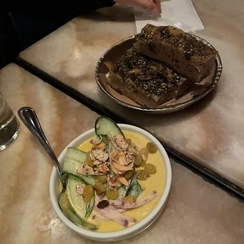 Oleana Restaurant - za'atar bread & whipped yellow lentils - Turkish Near Me - Cambridge, Massachusetts
