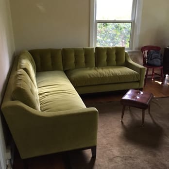 Couch - Down-filled velvet sectional in wasabi green with blind tufting and flat stitching. - Furniture Stores Near Me - Seattle, Washington