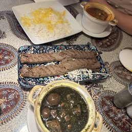 Vegan Veggie Stew (Ghorme Sabzi) And beef Koobideh Vegan Veggie Stew (Ghorme Sabzi) And beef Koobideh