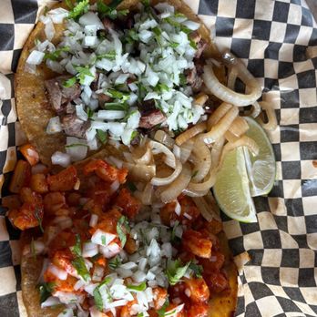 Little Taco Shop - Carne asada & shrimp al pastor both corn - Breakfast & Brunch Near Me - Houston, Texas