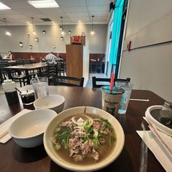 Pho Tai - Steak and Brisket Noodle Soup, Milk Tea