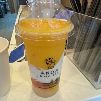 Anda Boba Tea - Mango & cheese that's not the name but can't remember it.  He said to stir it ℓℓ and it tastes good. - Bubble Tea Near Me - Queens, New York