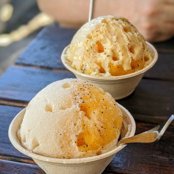 Kula Shave Ice - pineapple and lilikoi, one with snowcap. so ono! - Shaved Ice Near Me - Hilo, Hawaii
