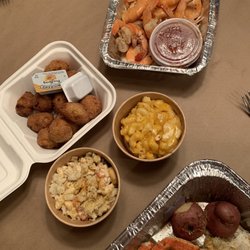 Calvert Crabs & Seafood - Shrimp, hush puppies, Chesapeake Mac Salad Side, and Mac & Cheese Side