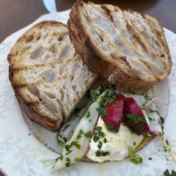 Rootstock Wine & Beer Bar - Bread service ~ Spence Farm sourdough from PQB with whipped honey butter and Werp Farm radishes - Wine Bars Near Me - Chicago, Illinois Rootstock Wine & Beer Bar - Bread service ~ Spence Farm sourdough from PQB with whipped honey butter and Werp Farm radishes - Wine Bars Near Me - Chicago, Illinois