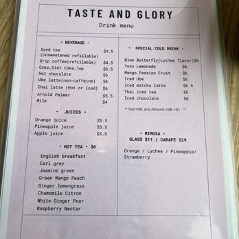 Taste & Glory - Drinks menu - Breakfast & Brunch Near Me - San Mateo, California Taste & Glory - Drinks menu - Breakfast & Brunch Near Me - San Mateo, California