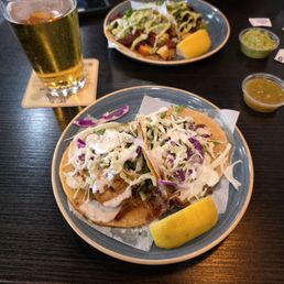 Shrimp tacos and al pastor tacos. Delicious Shrimp tacos and al pastor tacos. Delicious