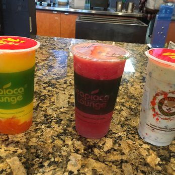 Teapioca Lounge - Pictured drinks (L-R) are: Passion Fruit Slushie with Mango Gel; Fresh Watermelon Juice with Lychee Bursters; and M&M Smoothie. - Bubble Tea Near Me - Pflugerville, Texas Teapioca Lounge - Pictured drinks (L-R) are: Passion Fruit Slushie with Mango Gel; Fresh Watermelon Juice with Lychee Bursters; and M&M Smoothie. - Bubble Tea Near Me - Pflugerville, Texas