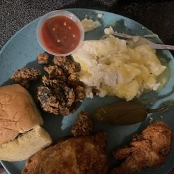 Go-Chicken-Go - Gizzards And/Or Livers, Chicken Thigh and Leg, Mashed Potatoes and Gravy, Peppers, Rolls
