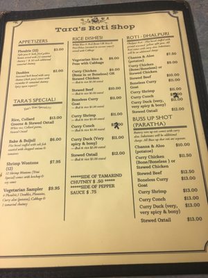 Menu photo 7 Tara's Roti Shop Tampa, FL