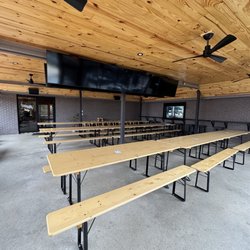 Indoor Patio with televisions and seating