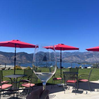 Silver Bell Winery - White wine on their outdoor patio. - Wine Tasting Room Near Me - Manson, Washington