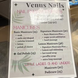 Manicure menu
