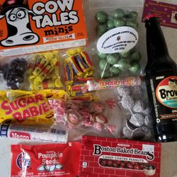 Popcorn's Dream Candy Shoppe - Our haul. Mint malted milk balls, chocolate covered almonds, smarties, nonpareils. . . their inventory is vast . .