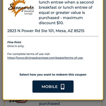 Sunnyside Breakfast Lounge - The coupon that did not work! - Breakfast & Brunch Near Me - Mesa, Arizona Sunnyside Breakfast Lounge - The coupon that did not work! - Breakfast & Brunch Near Me - Mesa, Arizona