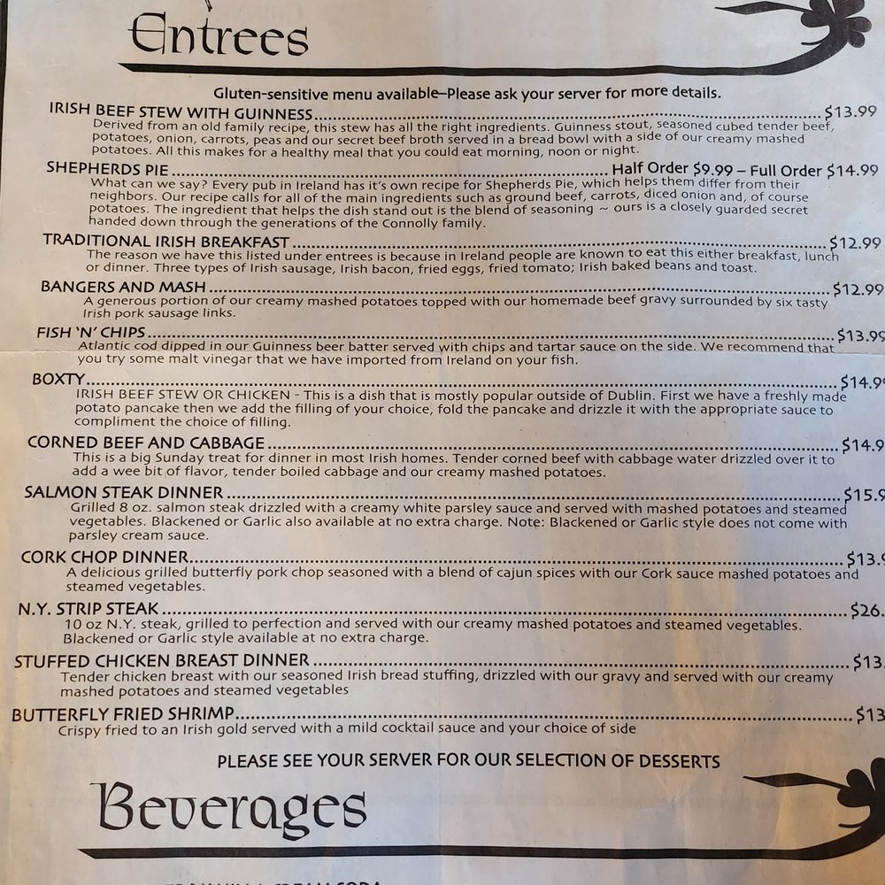 Entree menu Entree menu