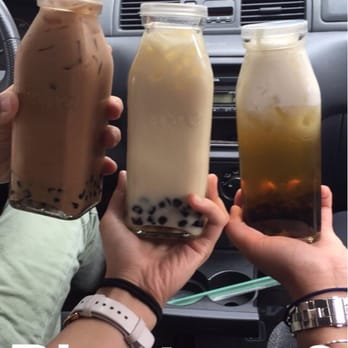 Plentea - From left to right: black milk tea w/ boba, oolong milk tea with boba, salted caramel milk tea with boba - Tea Rooms Near Me - San Francisco, California