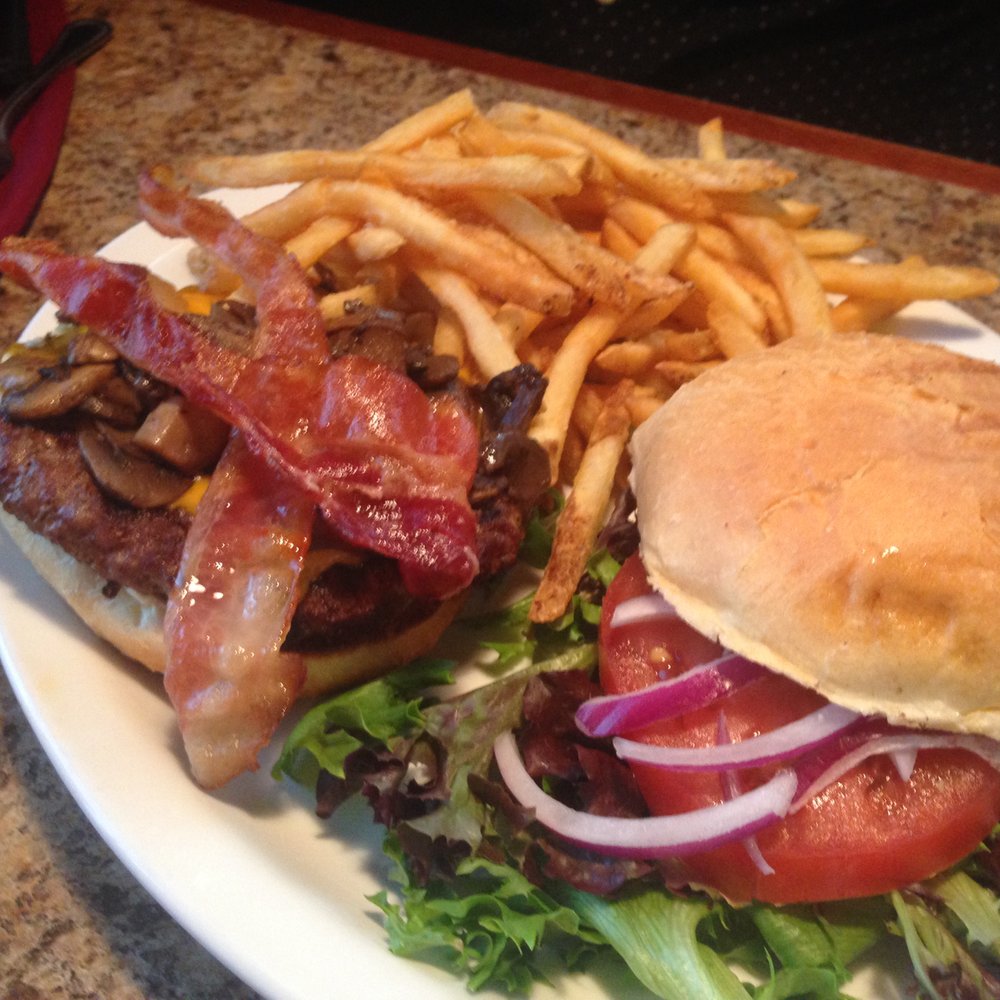 Jimi D'S - House burger with bacon, cheese, shrooms and a side of fries - Italian Near Me - Omaha, Nebraska Jimi D'S - House burger with bacon, cheese, shrooms and a side of fries - Italian Near Me - Omaha, Nebraska