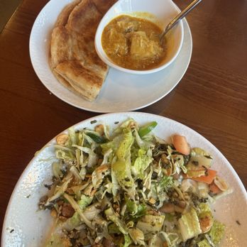 Chef Burma - Tea leaf salad and Platha with chicken curry dip - Burmese Near Me - Sacramento, California Chef Burma - Tea leaf salad and Platha with chicken curry dip - Burmese Near Me - Sacramento, California