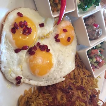 Takht-e Tavoos - Brunch special - 3 eggs, delicious rice (huge portion), and 4 dips/sides - Persian/Iranian Near Me - Toronto, Ontario