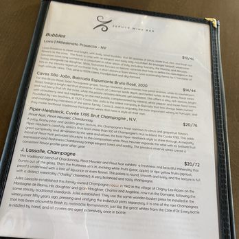Zephyr Wine Bar - Front of menu - Wine Bars Near Me - Reno, Nevada