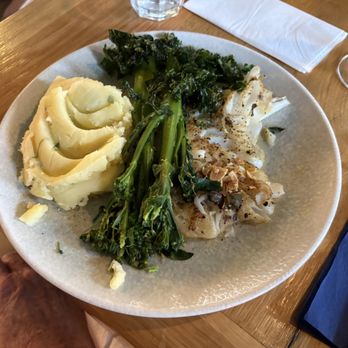 Hooked Seafood Restaurant - Grilled Hake, Broccolini, Mashed Potatoes - Seafood Near Me - Galway, G