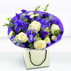 Passion For Flowers - Ivory roses iris and chrysanthemum gift box