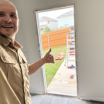 Pro Handy Services - Old exterior door and frame removed to prepare opening for new door installation. - Handyman Near Me - Cedar Park, Texas
