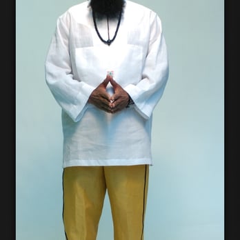 Moshood Creations - White linen dashiki and mustard linen pants. - Women's Clothing Near Me - Brooklyn, New York