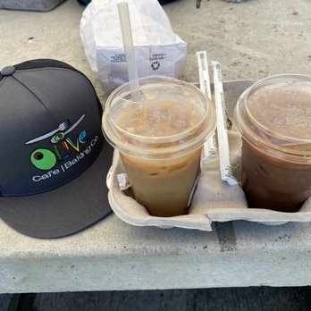 Olive Cafe - Great coffee selection (banana and Mexican iced shown) - Breakfast & Brunch Near Me - San Diego, California