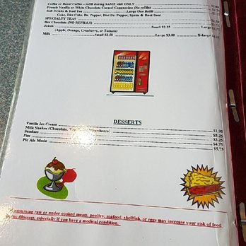 Casey's Restaurant - Menu with beverages and desserts. - Coffee & Tea Near Me - Roseburg, Oregon
