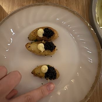 Chaval - Fingerlings with caviar (finger for scale) - Spanish Near Me - Portland, Maine