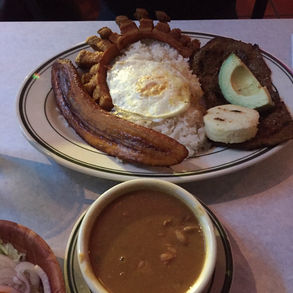 Pollos A La Brasa Marion - Country Platter Comes with avacado, egg, chicharrón (pork skin), plátano maduros (sweet plantain), corn cake, carne asada - Colombian Near Me - Woodside, New York Pollos A La Brasa Marion - Country Platter Comes with avacado, egg, chicharrón (pork skin), plátano maduros (sweet plantain), corn cake, carne asada - Colombian Near Me - Woodside, New York