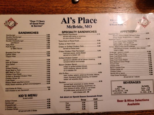 Menu photo 4 Al's Place Perryville, MO